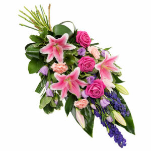 Rouwboeket in roze en paars